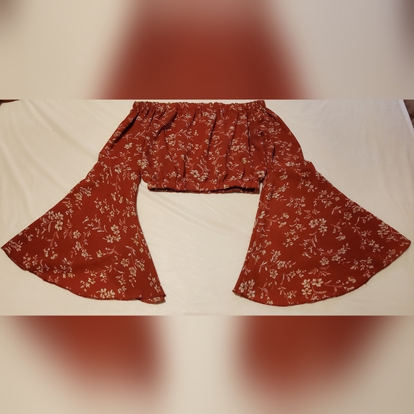 Off The Shoulder Crop Top With Gorgeous Bell Sleeves - Picture 1 of 3